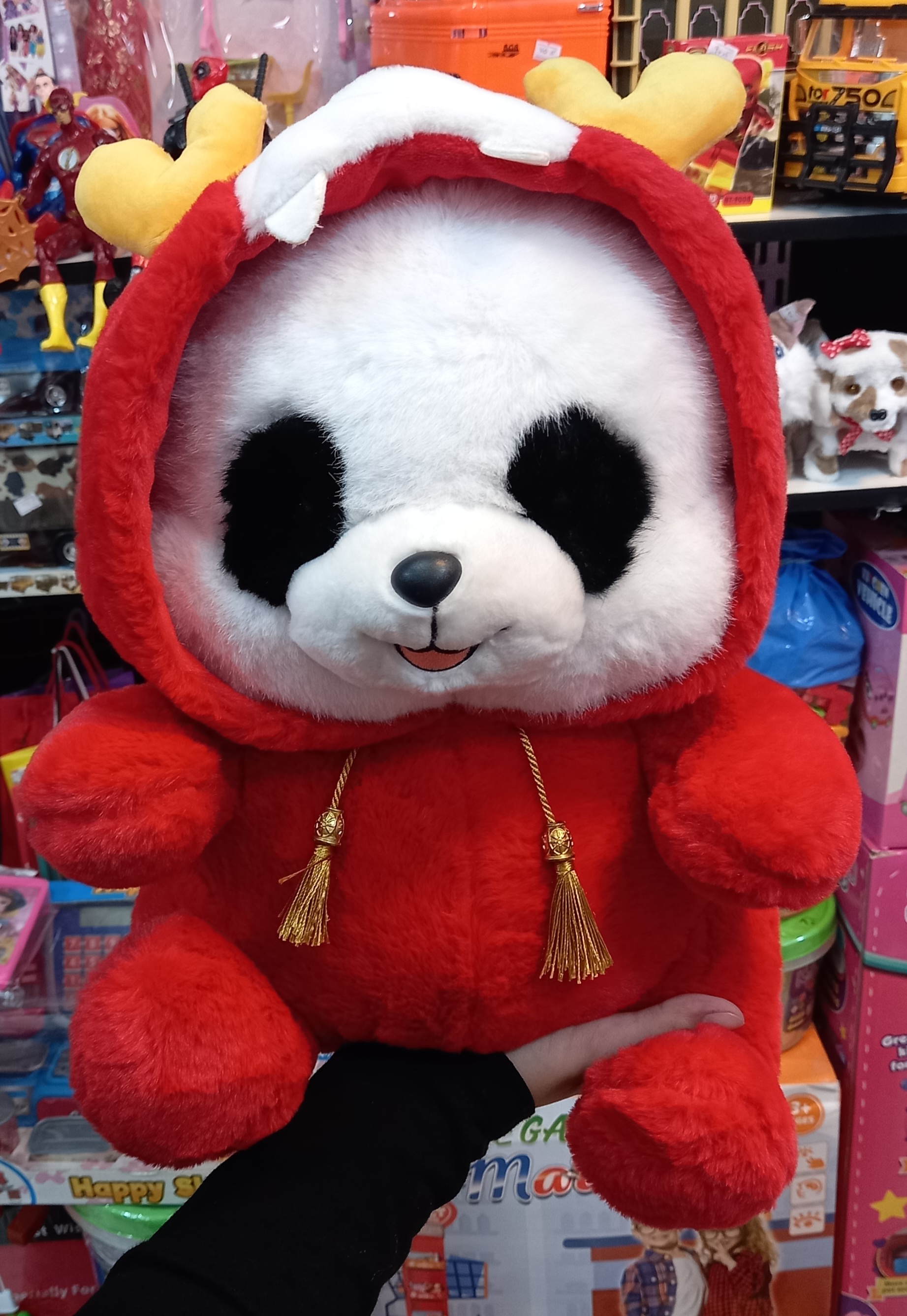 عروسک پولیشی پاندا لباسدار دو شخصیتی طرح دایناسور ۴۵ سانتی وارداتی