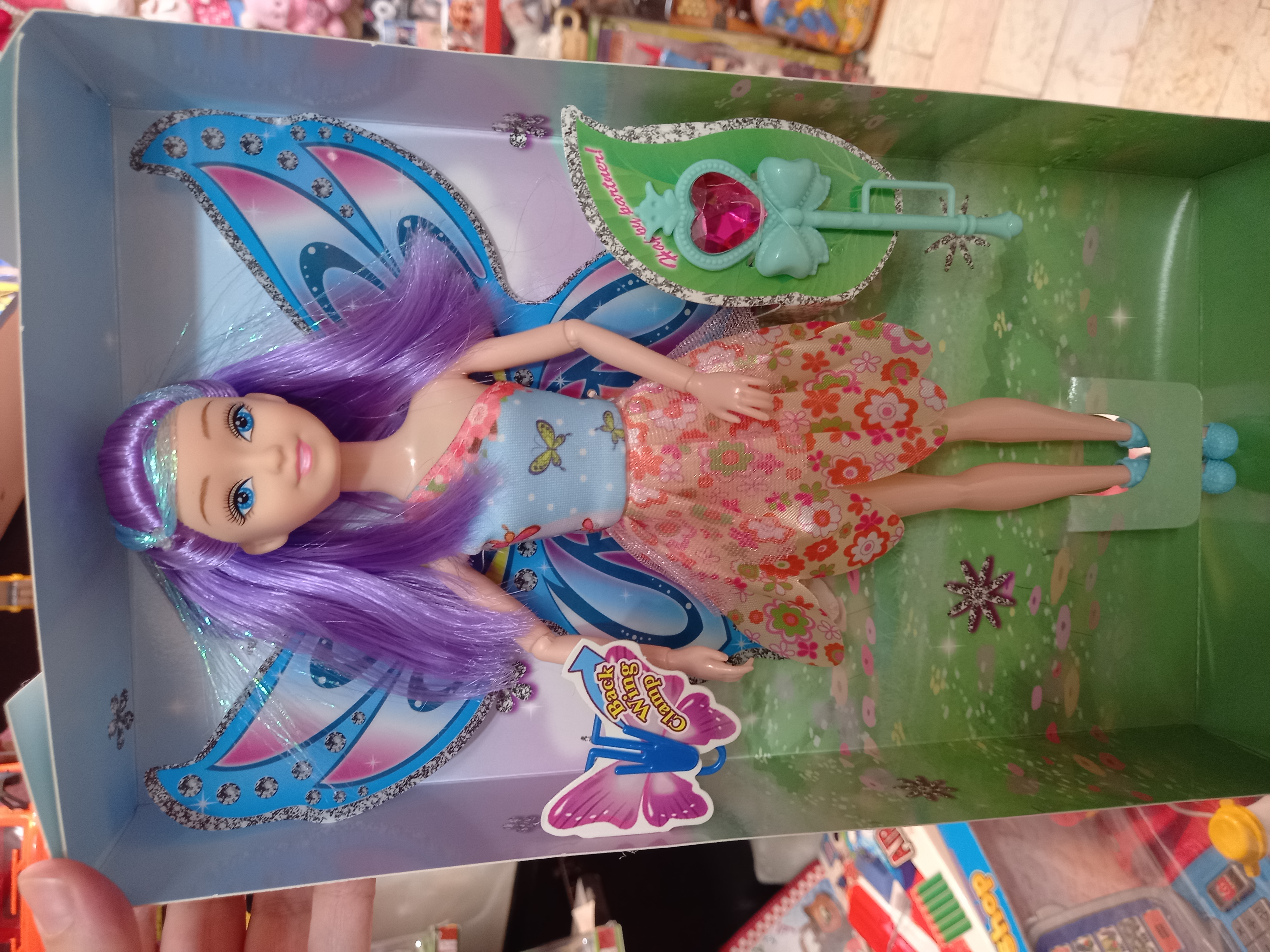 عروسک‌ باربی مو بنفش و صورتی ، مفصلی پروانه ای،وارداتی